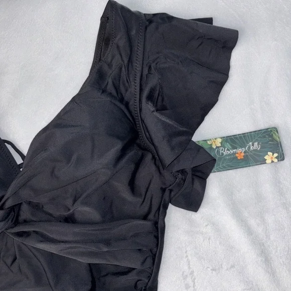 Blooming Jelly Women's One Piece Swimsuit XL Black Flutter Sleeved Ruched Tummy - Picture 4 of 5